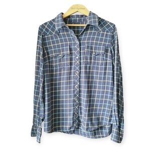 Lucky Brand Plaid Flannel Button-down Shirt blue yellow size medium